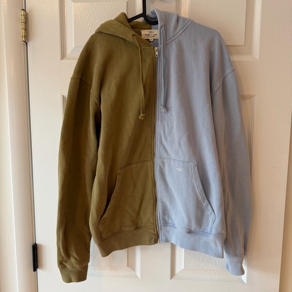 +351 Two-Tone Olive and Light Blue Zip Up Hoodie LIMITED EDITION Breakup-Proof